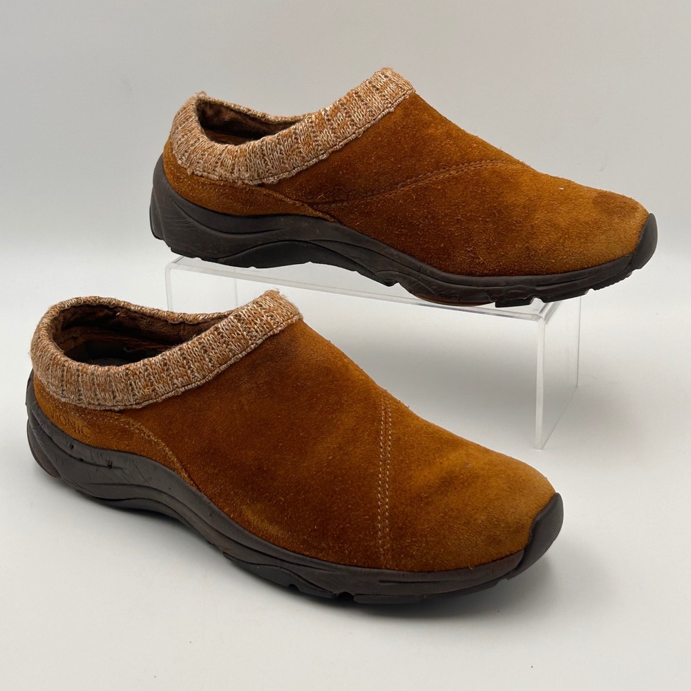 Vionic Arbor Clogs Women 9 Tan Suede Knit Trim Slip On Mules Gorpcore Comfort